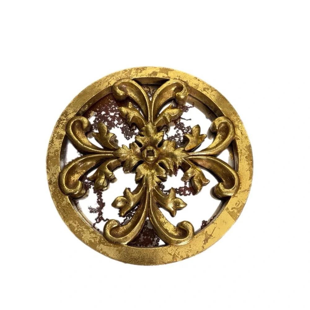 Vintage Gold Tone Medallion Round Mirror Wall Art‎ Hollywood Regency Ornate 10